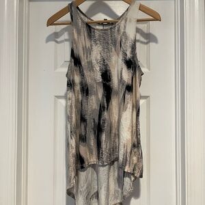 Rose & Olive Abstract High Low Sleeveless Top, Black/Cream - Size S